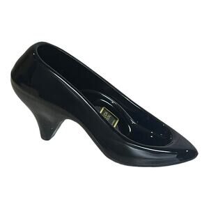 NEW Oneida Black Blown ART GLASS SLIPPER SHOE Ring Box Wedding Cake Topper Decor